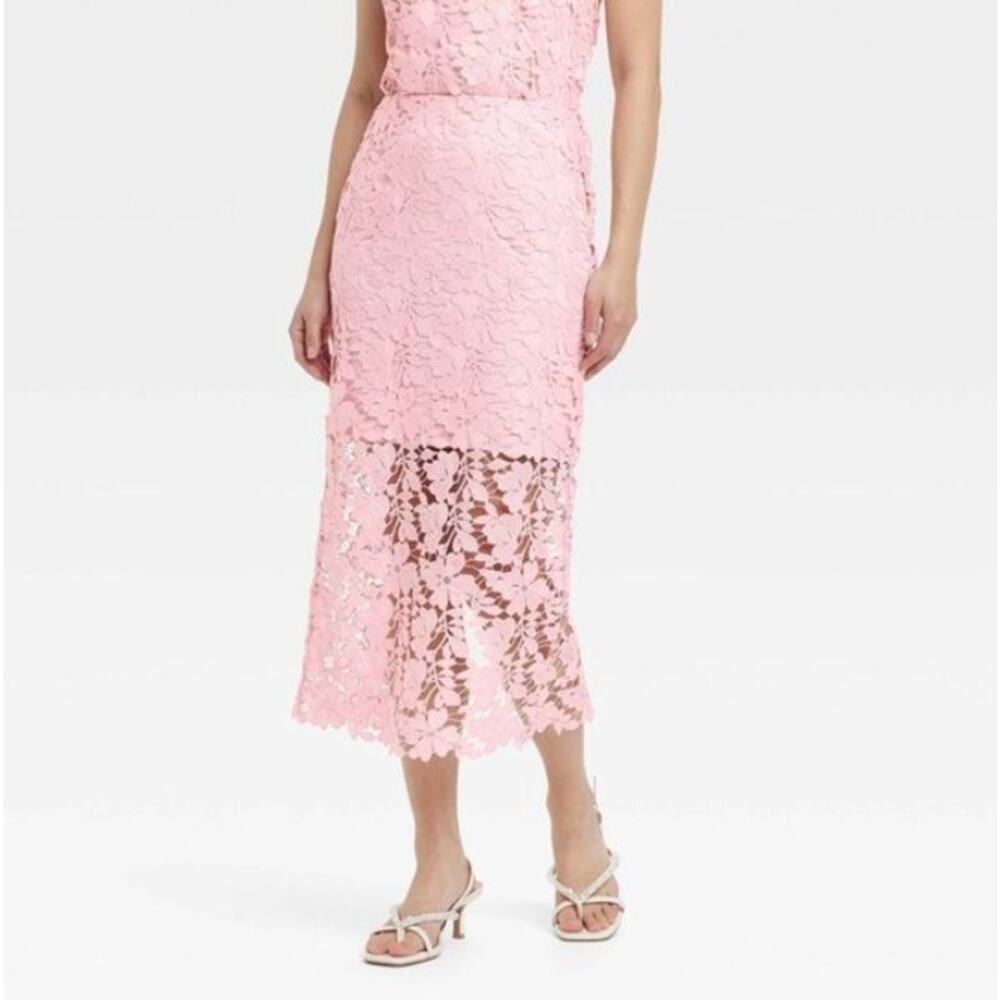 NWT full lace pink‎ midi skirt floral women's M A New Day spring summer feminine